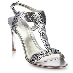 Silver Ferragamo Garcia Laser-Cut Metallic Sandals